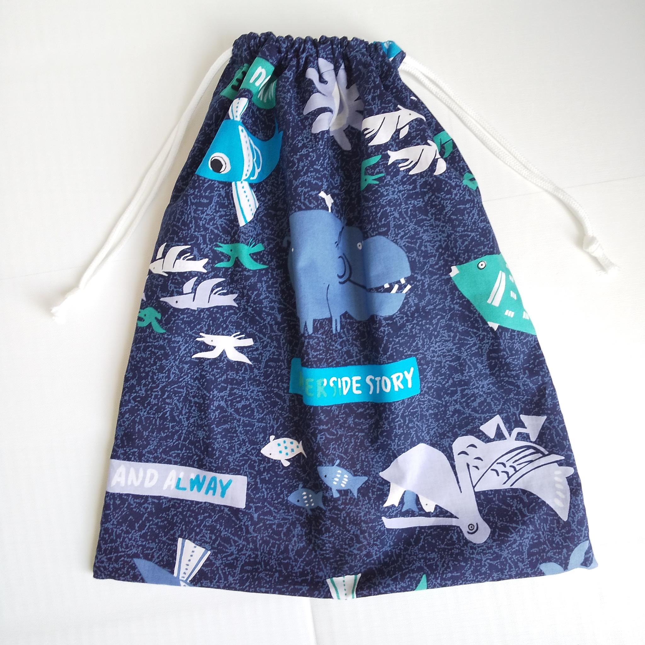 すぐ使える完成品｜どでか巾着｜40×35サイズ｜体操服も入る｜入園準備に｜入学準備｜大きめ巾着｜カバ｜鳥｜魚｜40cm | 6枚目