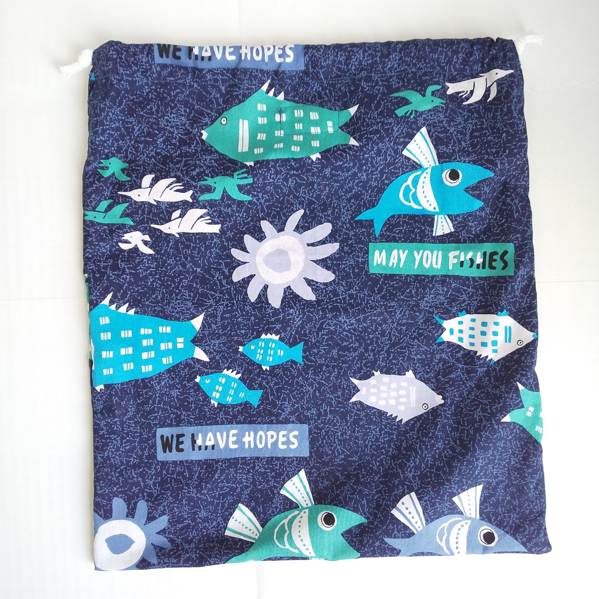 すぐ使える完成品｜どでか巾着｜40×35サイズ｜体操服も入る｜入園準備に｜入学準備｜大きめ巾着｜カバ｜鳥｜魚｜40cm | 8枚目