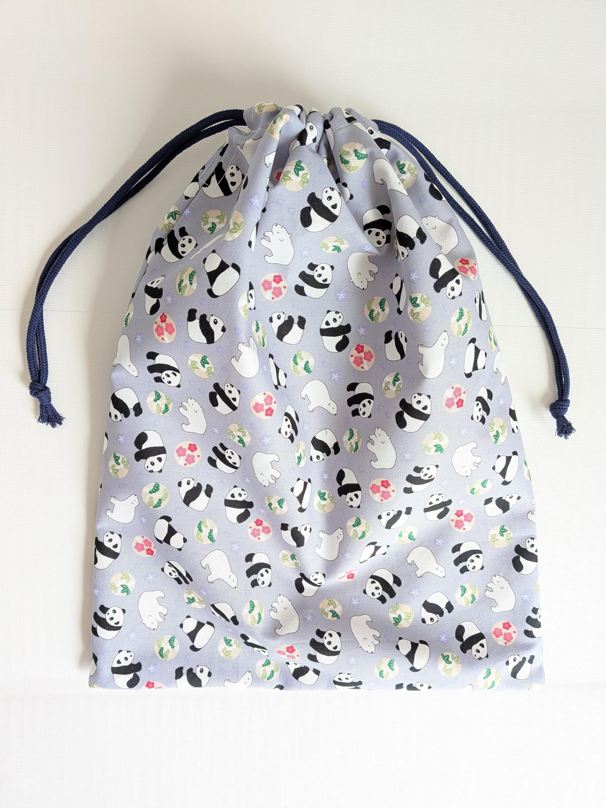 完成品|どでか巾着|40×30サイズ|体操服も入る|入園準備に|入学準備|大きめ巾着|パンダ シロクマ ツバキ かわいい | 6枚目